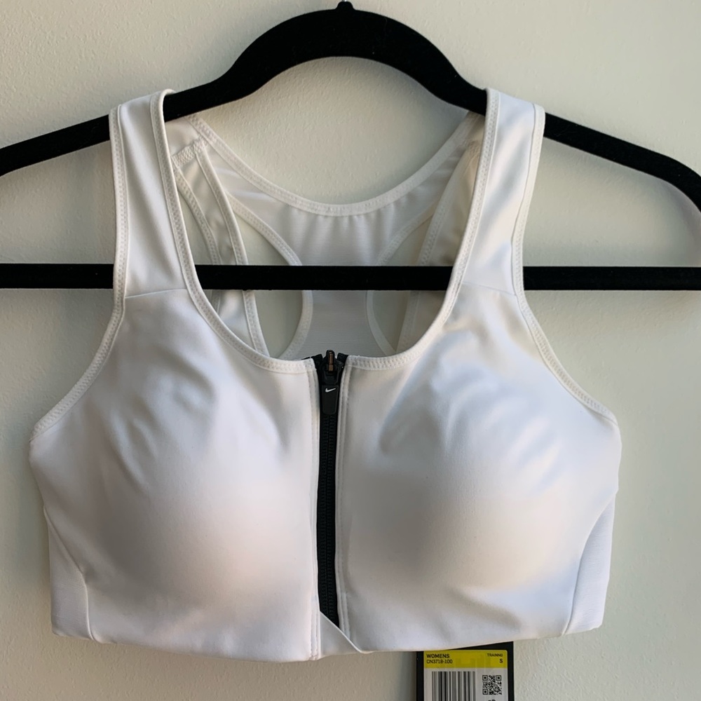 BRAND NEW White Nike sports bra with black zipper